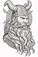 a Viking with a long beard, a bear head as a hat and Thor's hammer in his hand tattoo design idea