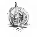 potion bottle with vampire bats, blood, vervain, garlic, and fangs tattoo design idea