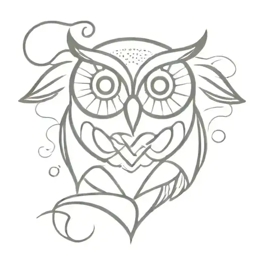 Owl flying with infinity sign face and heart face  tattoo design idea