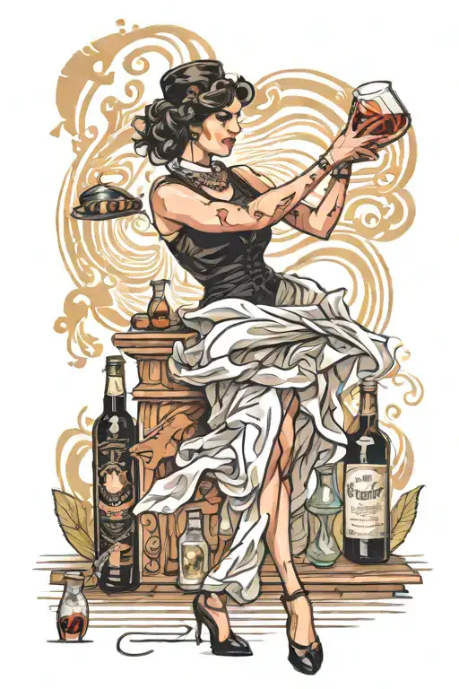 female tango dancer with bottle of fernet resembling a past travel experience tattoo design idea