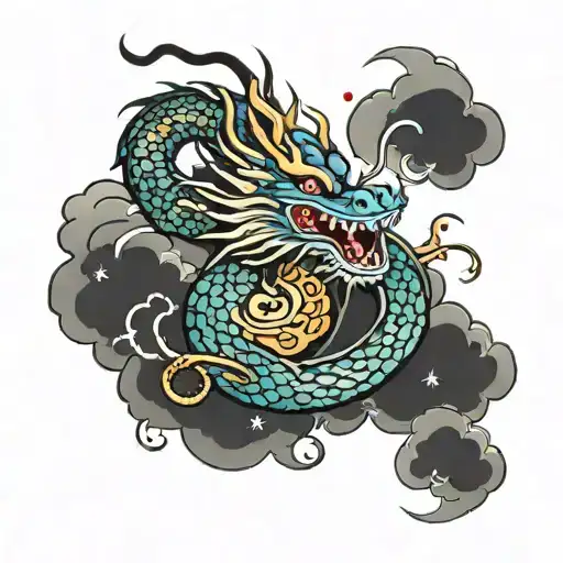 Chinese dragon with clouds and stars shining tattoo design idea