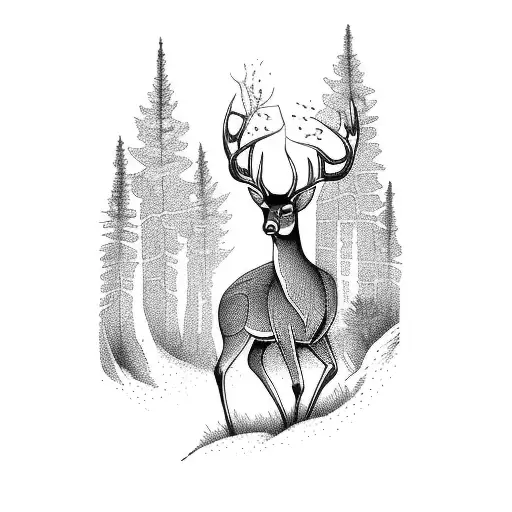A majestic deer standing in a forest clearing tattoo design idea