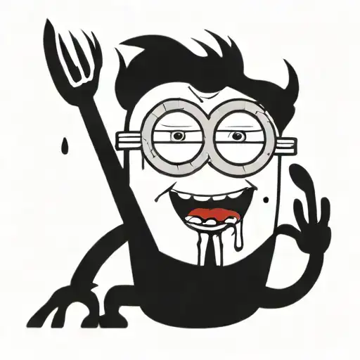 minion with blood, fangs. eats an eye tattoo design idea