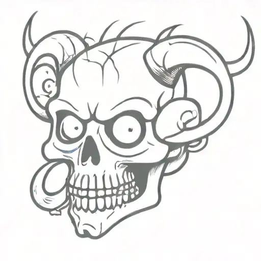 skull with eyes and horns and fangs tattoo design idea