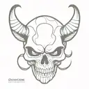 skull with eyes and horns and fangs tattoo design idea
