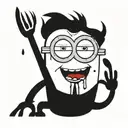 minion with blood, fangs. eats an eye tattoo design idea