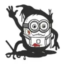 minion with blood, fangs. eats an eye tattoo design idea