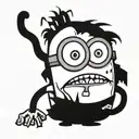 minion with blood, fangs. eats an eye tattoo design idea