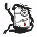 minion with blood, fangs. eats an eye tattoo design idea