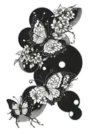Geometry Butterfly Moon cherry blossom tattoo design idea