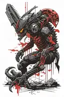 Yautja getting swormed by xenomorph dynamic pose tattoo design idea
