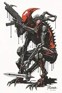 Yautja getting swormed by xenomorph dynamic pose tattoo design idea