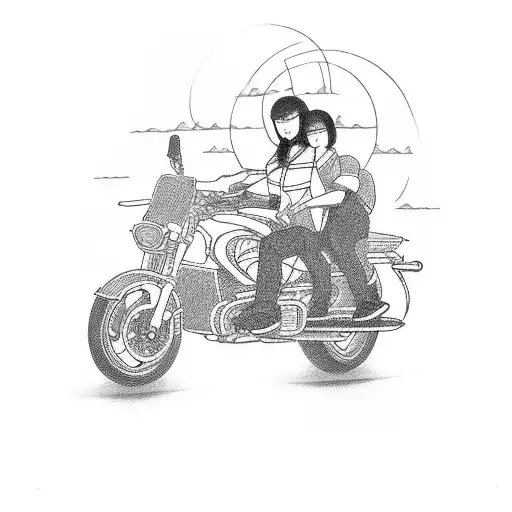 Portrait of Sun Weiying riding a motorbike with Elmo as his passenger tattoo design idea