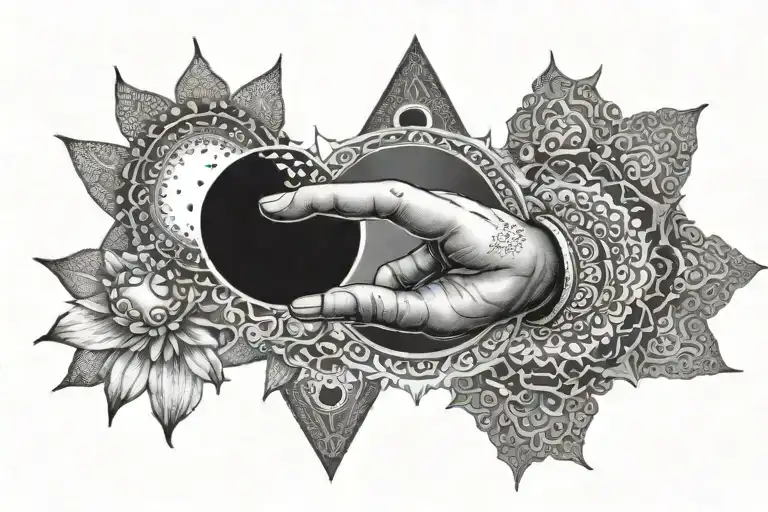 Elmo reaching out to touch the sun with Buddha in the background tattoo design idea