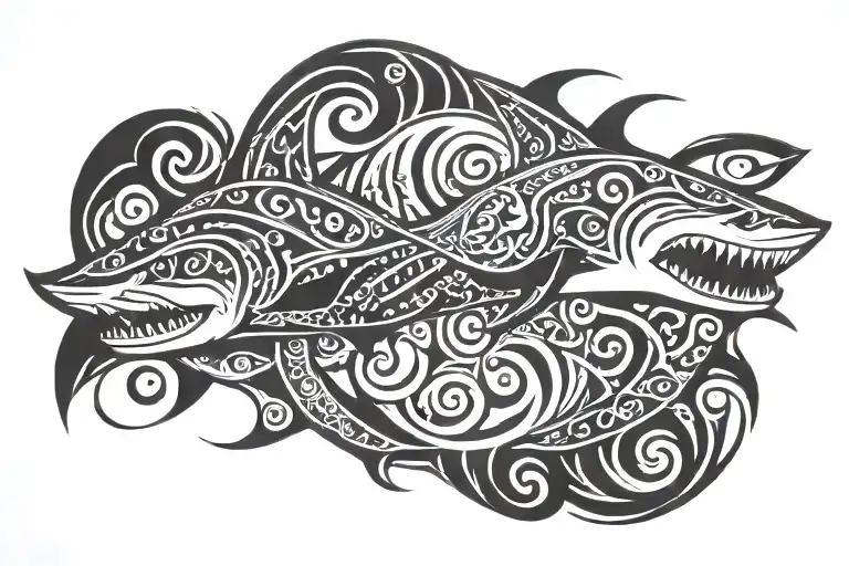 shark yin yang tattoo design idea