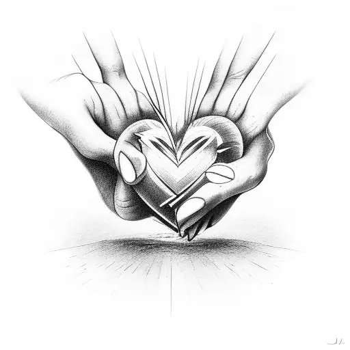 heart being torn apart by hands with a M and J on each side  tattoo design idea