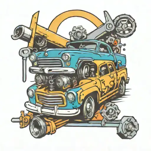 cars, trucks, mechanic, wrenches, bolts, nuts, tattoo design idea