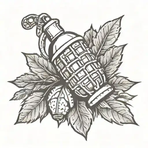 RGD-33 grenade as the central element surrounded by two crossed oak leaves  tattoo design idea