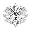 A minimalist tattoo of a basketball court with the NBA logo. tattoo design idea