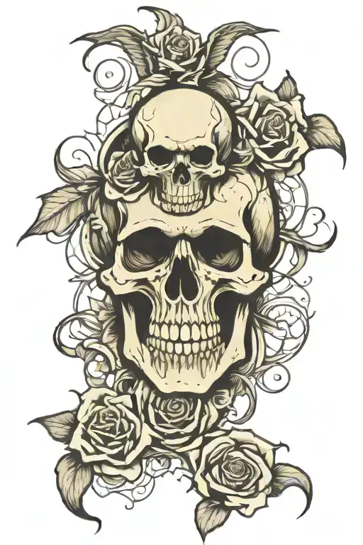 skull and rose surrounded by death angel half demon tattoo design idea