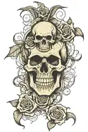skull and rose surrounded by death angel half demon tattoo design idea