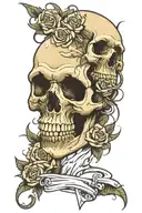 skull and rose surrounded by death angel half demon tattoo design idea