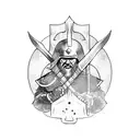  a Viking stands with a two-handed ax in his hands, his arms are lowered and holds the ax with both hands, without a hel tattoo design idea