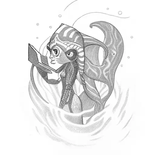Blackwork "Ahsoka Tano Reading A Book Underwater..." Tattoo Idea