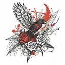 dagger with flowers and pheonix feathers  falling  around it tattoo design idea