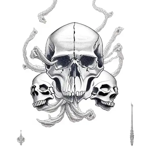 skulls in the sea tattoo design idea