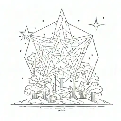diamonds in the trees, pentagrams in the night sky tattoo design idea
