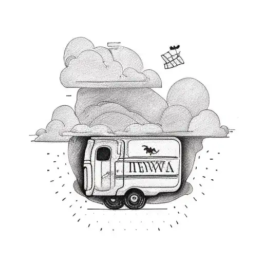 A minimalist black and white tattoo featuring a suitcase packed with dreams and ambitions, with subtle references to strawberries to represent your hometown. tattoo design idea