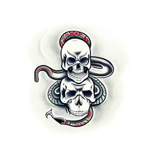 snake with blade and skull and roses tattoo design idea