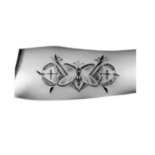 a butterfly and an infinity symbol with names julie casper emil tattoo design idea