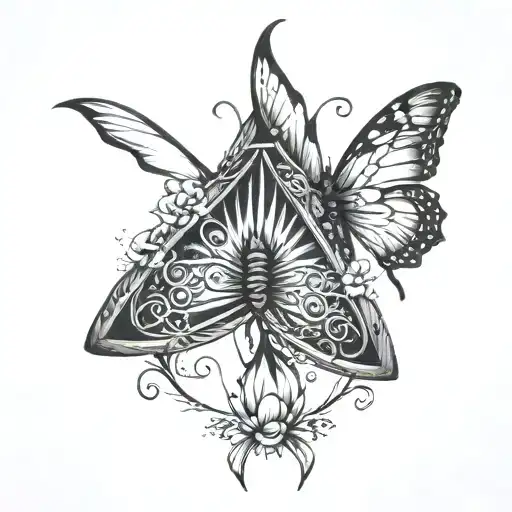 harry potter deathly hallows and buterfly  tattoo design idea