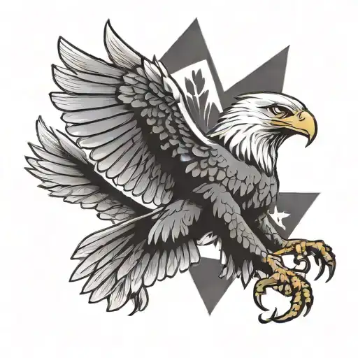 A black-grey tattoo of a powerful eagle clutching a Canadian flag in its talons, symbolizing strength and freedom tattoo design idea