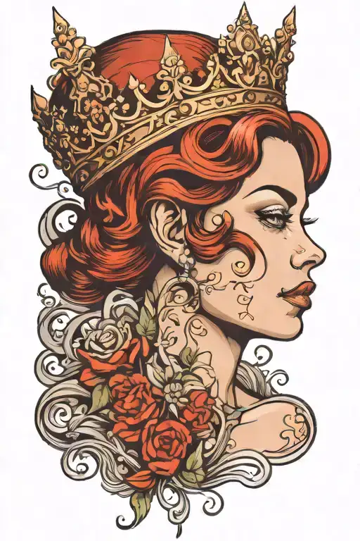 sensual lady head with a diamond crown tattoo design idea