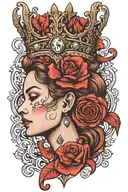 sensual lady head with a diamond crown tattoo design idea