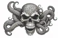 skull octopus throat wrapped round tattoo design idea