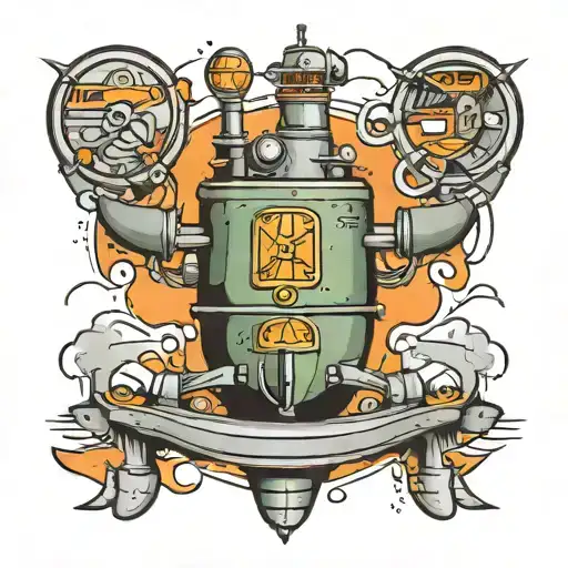 An abstract tattoo featuring a mix of a submarine and a grenade, symbolizing the client's dual passions for the navy and military service tattoo design idea