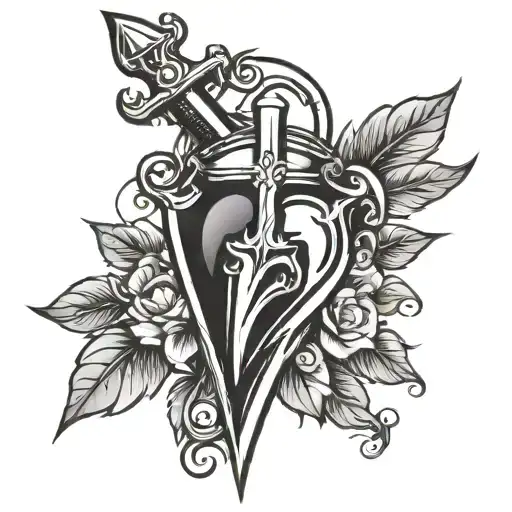 dagger wwith heart tattoo design idea