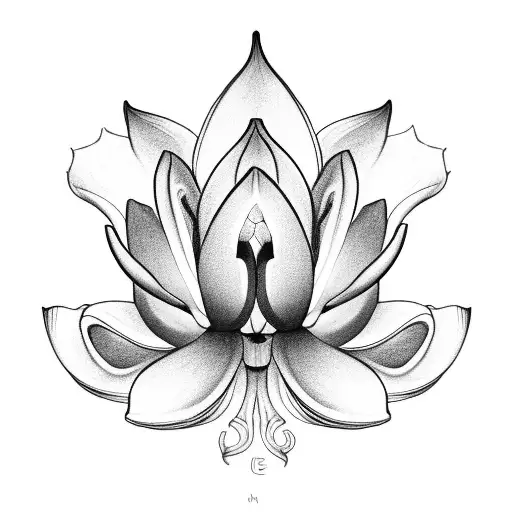 A delicate lotus flower growing out of a snake's mouth, symbolizing transformation and inner strength tattoo design idea