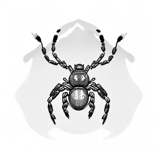 non-intimidating spider stitching a 4 inch verticals scar on the left shoulder, mountains in background tattoo design idea