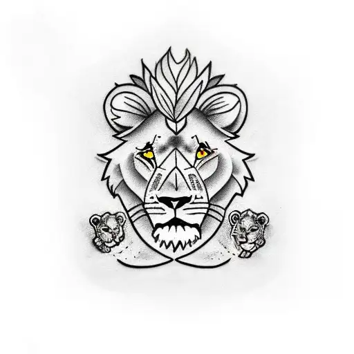 A family of a lion and a lioness with cubs tattoo design idea