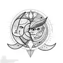 sun and moon surrounded by magic tattoo design idea