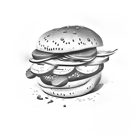 hot dog on a bun with smashed chips, onions, relish, ketchup and mustard tattoo design idea