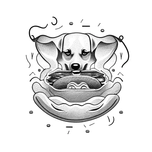 hot dog on a bun with smashed chips, onions, relish, ketchup and mustard tattoo design idea