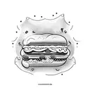 hot dog on a bun with smashed chips, onions, relish, ketchup and mustard tattoo design idea