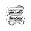 hot dog on a bun with smashed chips, onions, relish, ketchup and mustard tattoo design idea