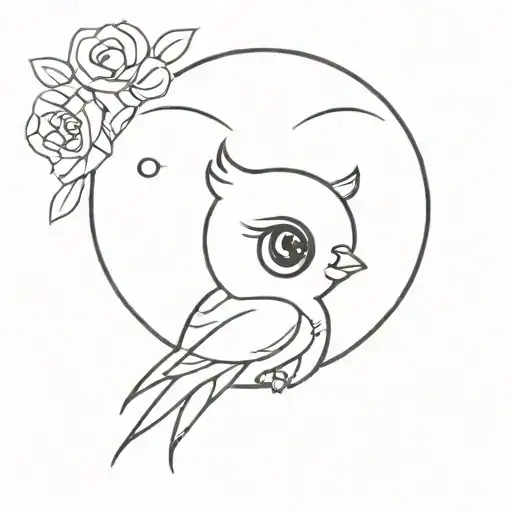 Minimal black tattoo a cute chick with large eyes which love moon tattoo design idea